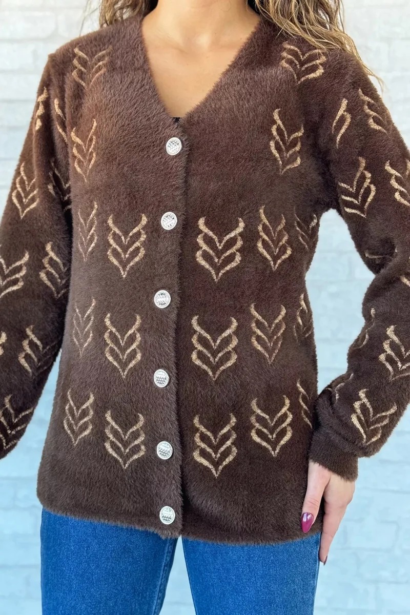 Gülseli Women's Soft Yarn Bearded Knitwear Jacket