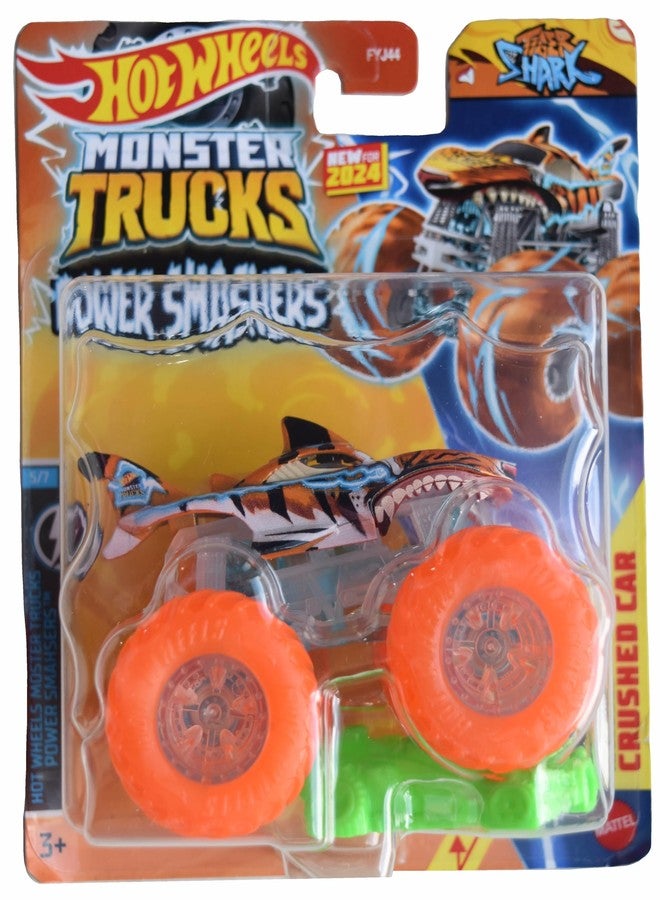 Hot Wheels Monster Trucks Tiger Shark, Includes Crushed Car 1:64 Scale die cast