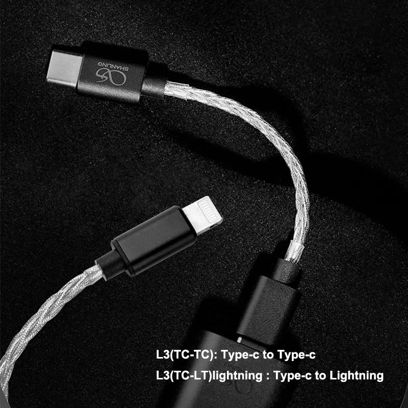 Shanling L3 Usb-c to Usb-c Cable for UA3 UA5 Dac, Pure Silver Audio Cable, Type-C to Lightning - Image 2