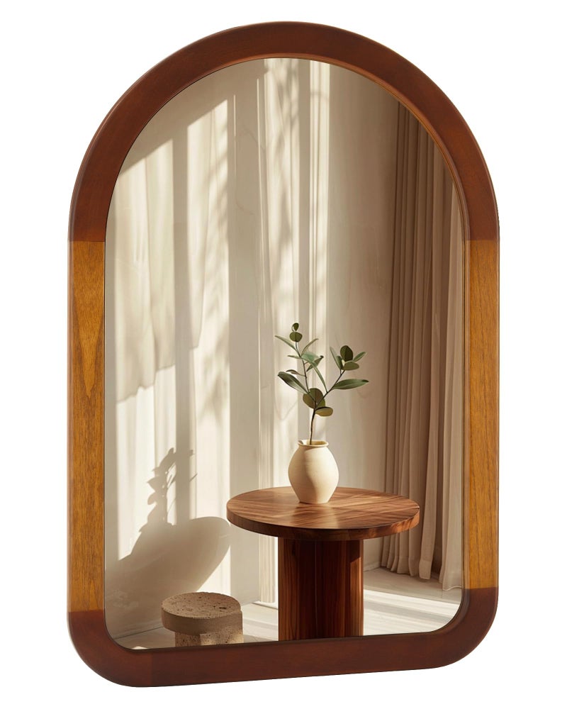 Culer Arched Mirror 24 x 36 Inch,Brown Wood Rustic Bathroom Tempered Wall Mirror with Wood Frame,Round Corner Arch Farmhouse Wooden Vanity Mirror for Living Room,Entryway or Bedroomï¼ˆWalnut Brownï¼‰ - Image 1