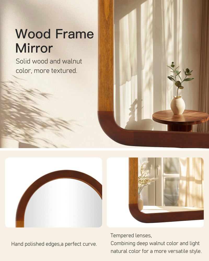 Culer Arched Mirror 24 x 36 Inch,Brown Wood Rustic Bathroom Tempered Wall Mirror with Wood Frame,Round Corner Arch Farmhouse Wooden Vanity Mirror for Living Room,Entryway or Bedroomï¼ˆWalnut Brownï¼‰ - Image 5
