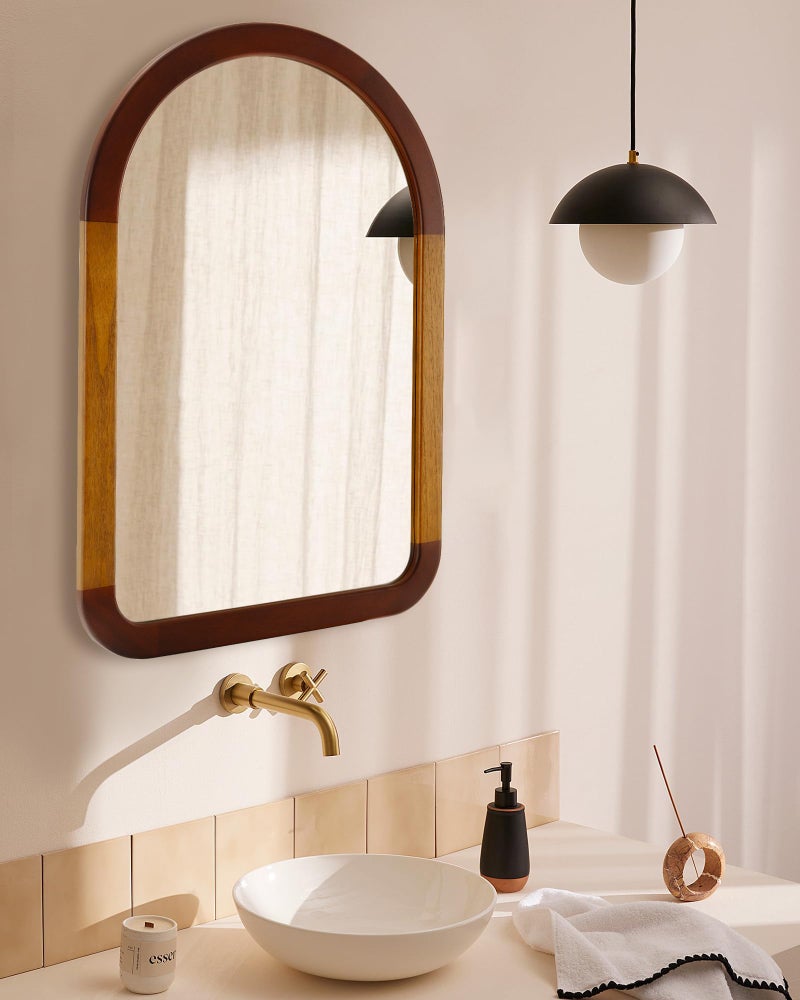 Culer Arched Mirror 24 x 36 Inch,Brown Wood Rustic Bathroom Tempered Wall Mirror with Wood Frame,Round Corner Arch Farmhouse Wooden Vanity Mirror for Living Room,Entryway or Bedroomï¼ˆWalnut Brownï¼‰ - Image 4