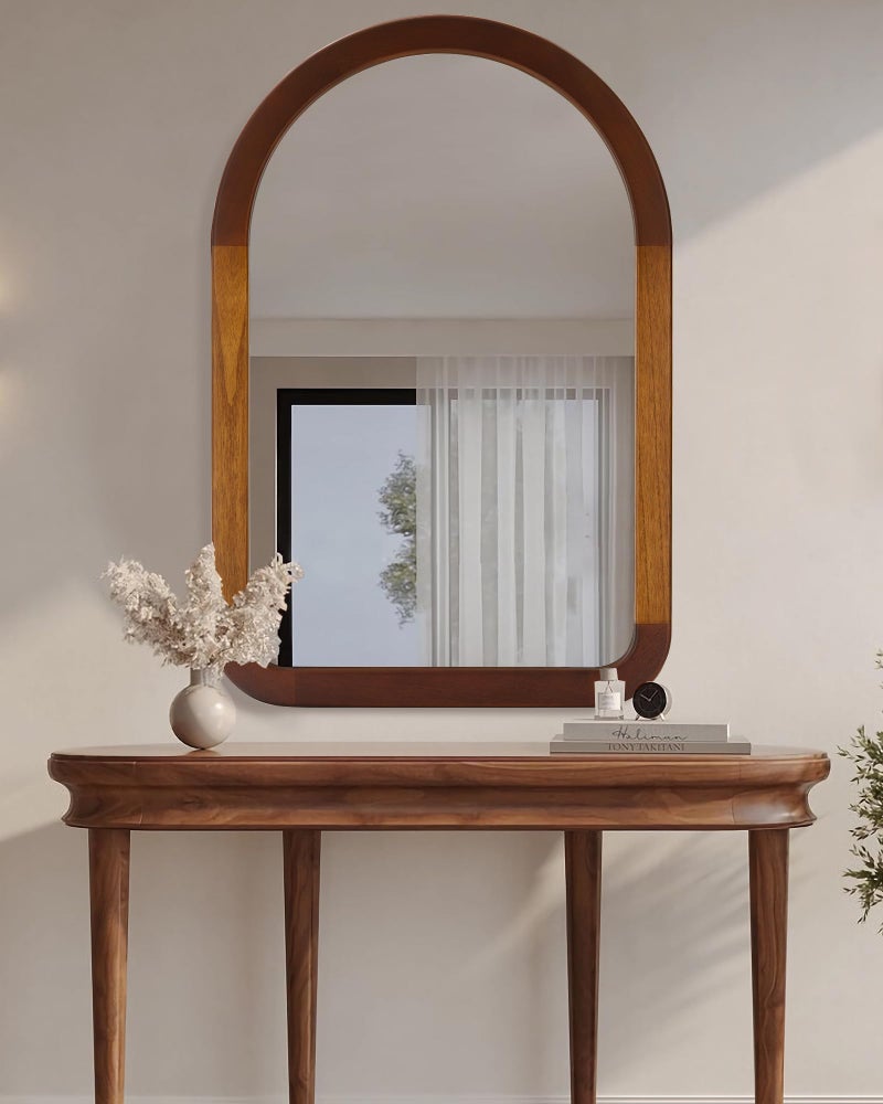 Culer Arched Mirror 24 x 36 Inch,Brown Wood Rustic Bathroom Tempered Wall Mirror with Wood Frame,Round Corner Arch Farmhouse Wooden Vanity Mirror for Living Room,Entryway or Bedroomï¼ˆWalnut Brownï¼‰ - Image 3