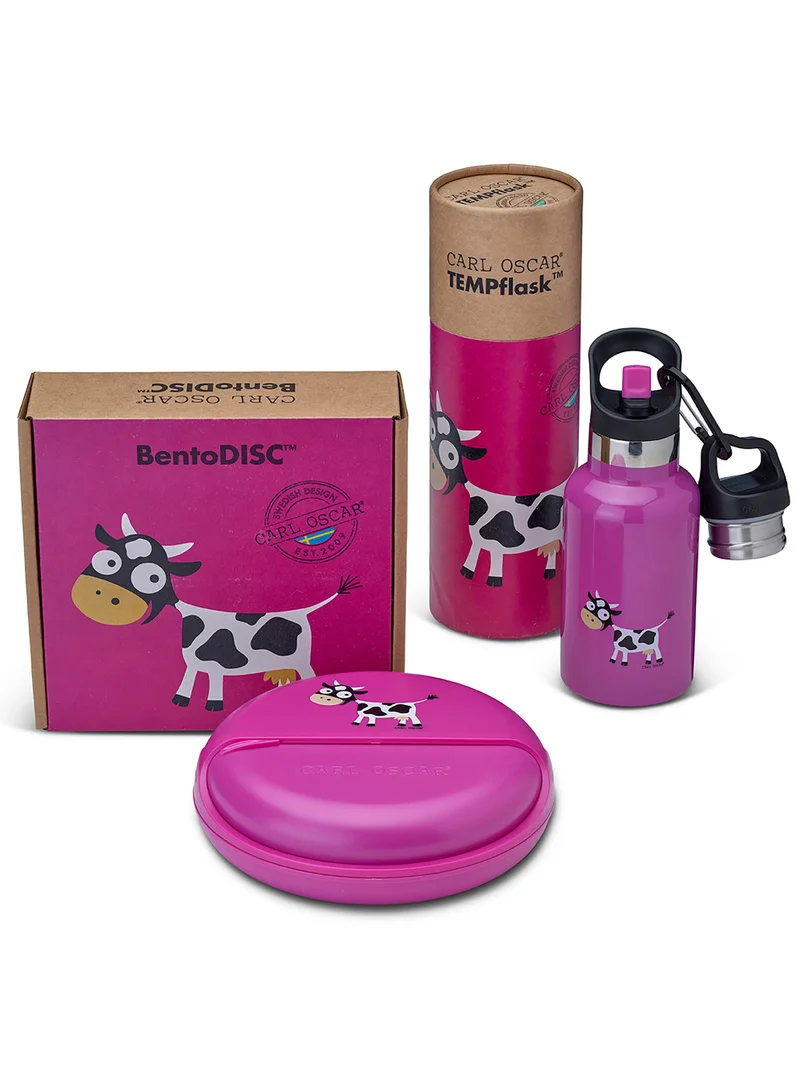 كارل أوسكار BentoDisc & TEMPFlask  Combo Pack - Purple (Stainless steel Flask 0.5 L + Lunchbox  0.9L) Cow