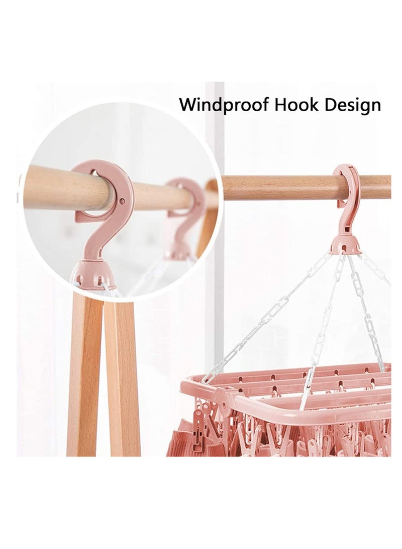 Hihonor Clothes Drying Rack, 2 Pack Windproof Folding Portable Laundry Hanger, Plast Sock Hanger with 32 Clips and 360° Rotatable Hook for Drying, Towels, Bras, Baby Clothes, Gloves (Light Green)  - Image 4