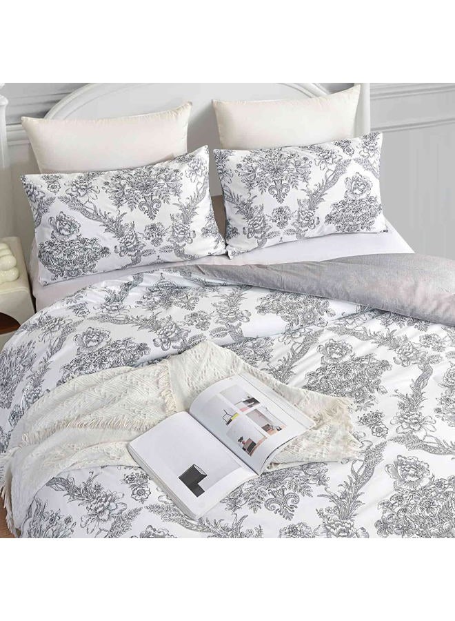 Faincy Paisley King Size Comforter Set, Grey Gray Classy Boho Damask Pattern Reversible Alternative Bedding Set - 104 x 90 in 3PCs Soft Microfiber Duvet Vintage Farmhouse Bed in a Bag for Women Men - Image 4