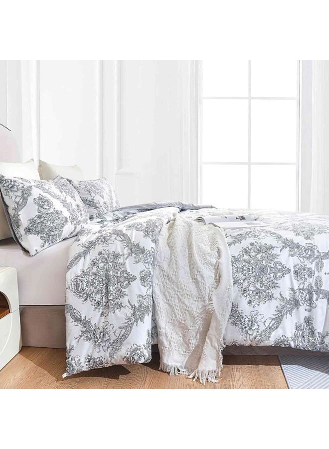 Faincy Paisley King Size Comforter Set, Grey Gray Classy Boho Damask Pattern Reversible Alternative Bedding Set - 104 x 90 in 3PCs Soft Microfiber Duvet Vintage Farmhouse Bed in a Bag for Women Men - Image 5