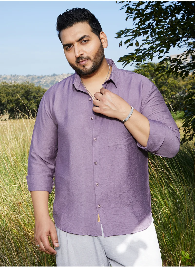 Instafab Plus Instafab Plus Men's Grape Purple Breezy Wrinked Relaxed Shirt For Casual Wear | Spread Collar | Long Cuffed Sleeves | Button Closure | Plus Size Shirt Crafted With Comfort Fit For Everyday Wear
