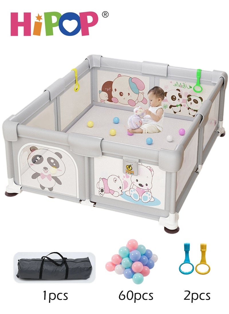 HIPOP - Baby Playpen with Safety Fence 200*180cm,Household Climbing Mat with 60 Sea Balls,Indoor Play Game Fence - Image 1