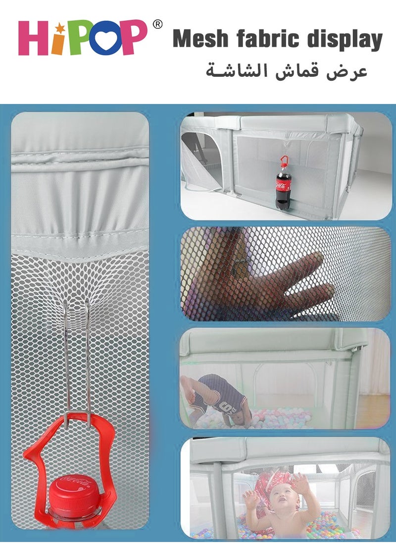 HIPOP - Baby Playpen with Safety Fence 200*180cm,Household Climbing Mat with 60 Sea Balls,Indoor Play Game Fence - Image 1