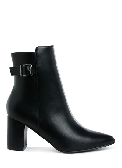 London Rag Belt Detail Block Heel Boots in Black