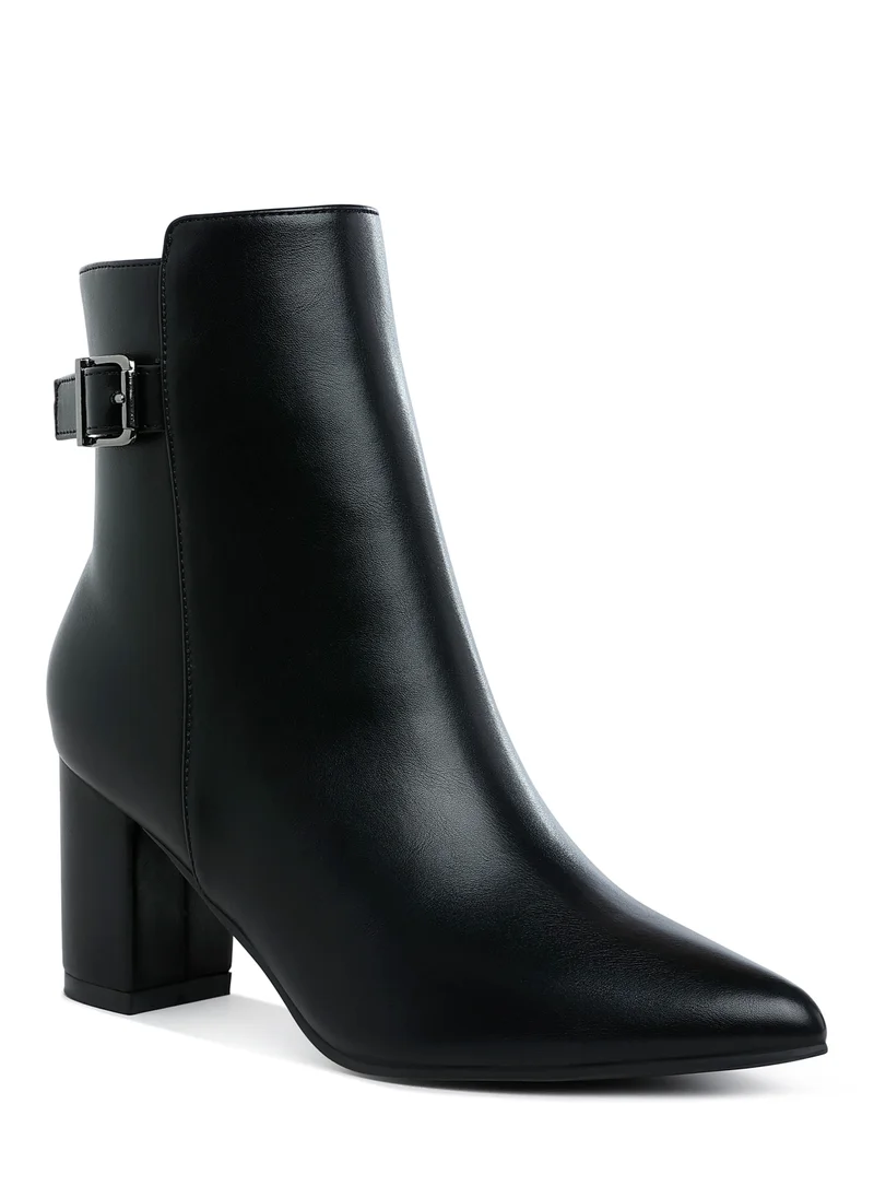 London Rag Belt Detail Block Heel Boots in Black