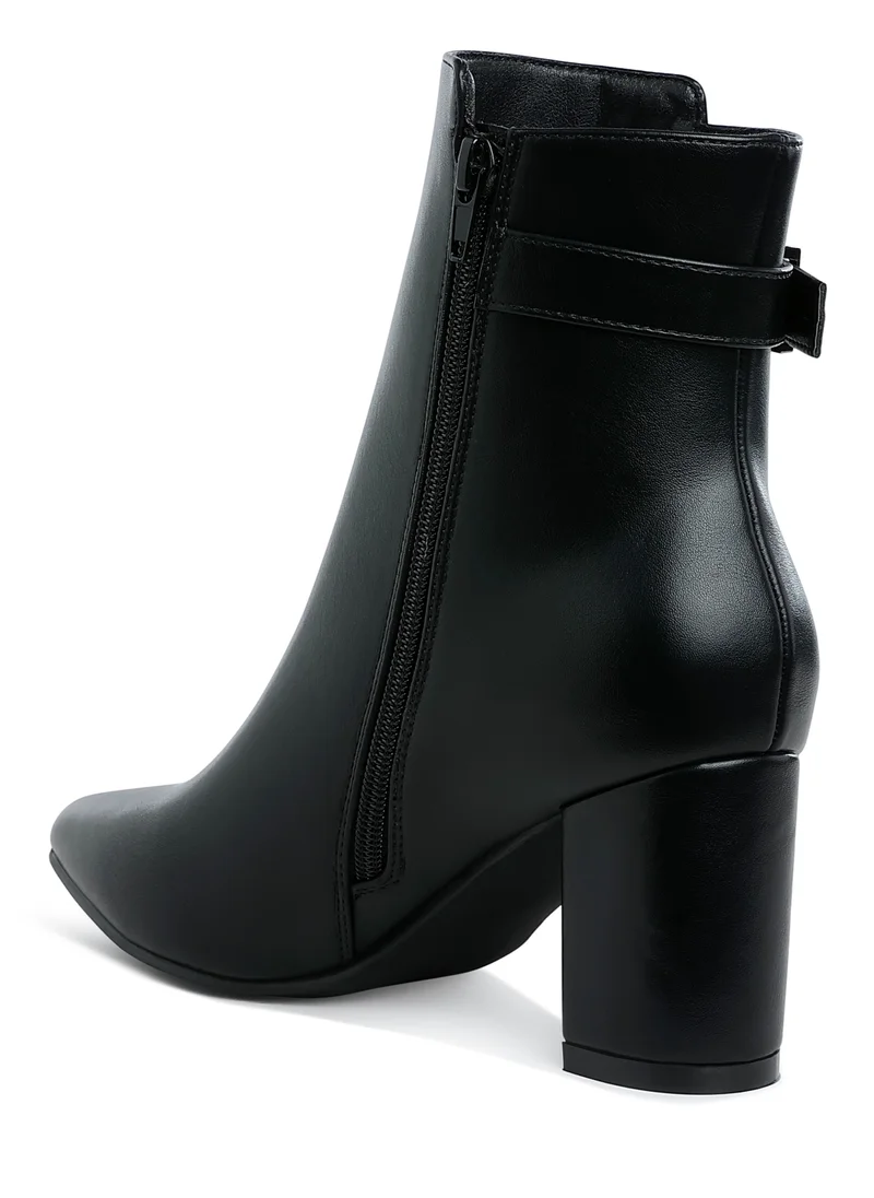 London Rag Belt Detail Block Heel Boots in Black