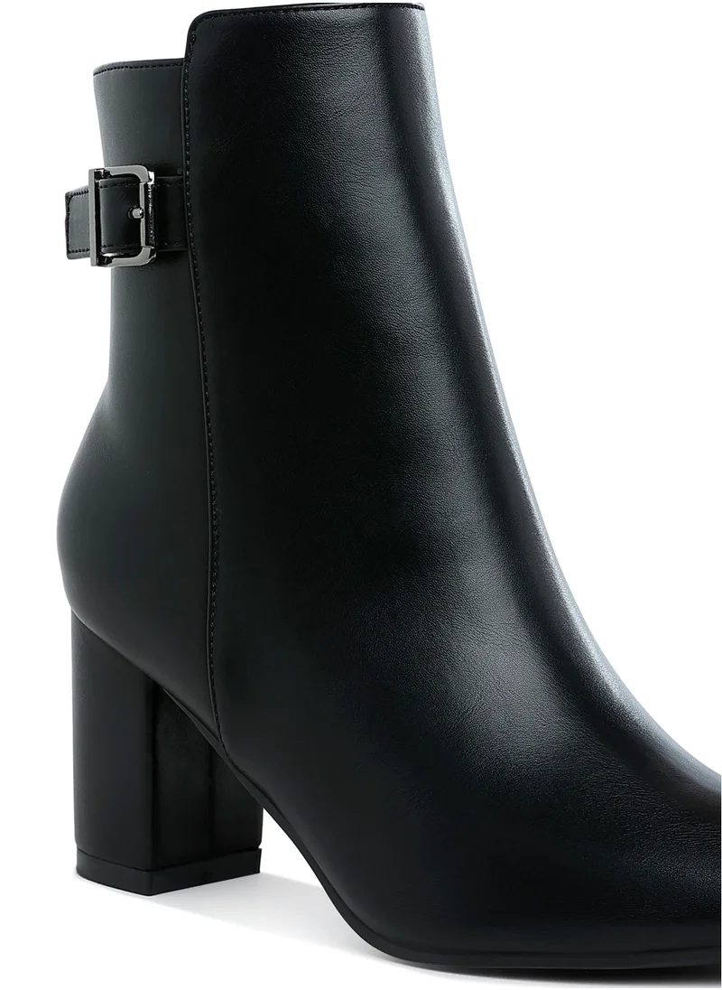 London Rag Belt Detail Block Heel Boots in Black