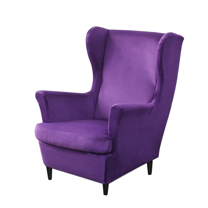PENDEJATO Wing Chair Slipcovers 2 Piece Stretch Wingback Chair Cover Soft Velvet Armchair Covers with Elastic Bottom for Living Room Bedroom Purple