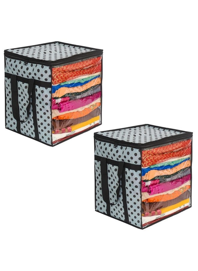 PrettyKrafts XL Saree Cover, Clothes Storage Bag, Storage Organizer Bag, Zip Closure and Transparent Front, Clothes Storage Bag, Wardrobe Organizer, Size (15 X 12 X 15 In), Pack of 2, Dots Grey - Image 1