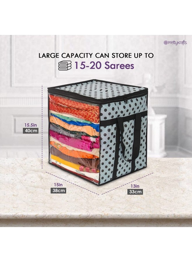PrettyKrafts XL Saree Cover, Clothes Storage Bag, Storage Organizer Bag, Zip Closure and Transparent Front, Clothes Storage Bag, Wardrobe Organizer, Size (15 X 12 X 15 In), Pack of 2, Dots Grey - Image 3