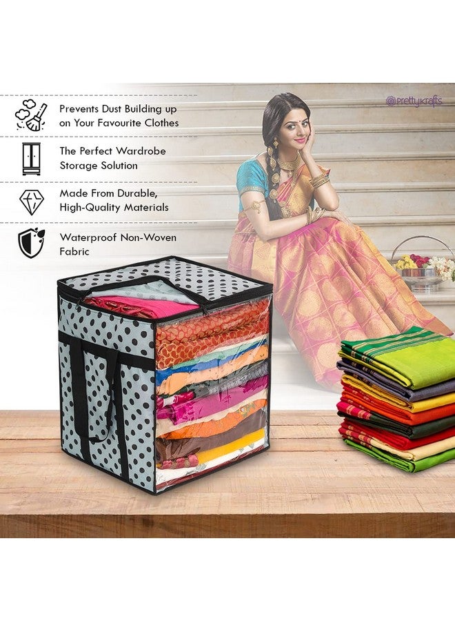 PrettyKrafts XL Saree Cover, Clothes Storage Bag, Storage Organizer Bag, Zip Closure and Transparent Front, Clothes Storage Bag, Wardrobe Organizer, Size (15 X 12 X 15 In), Pack of 2, Dots Grey - Image 4