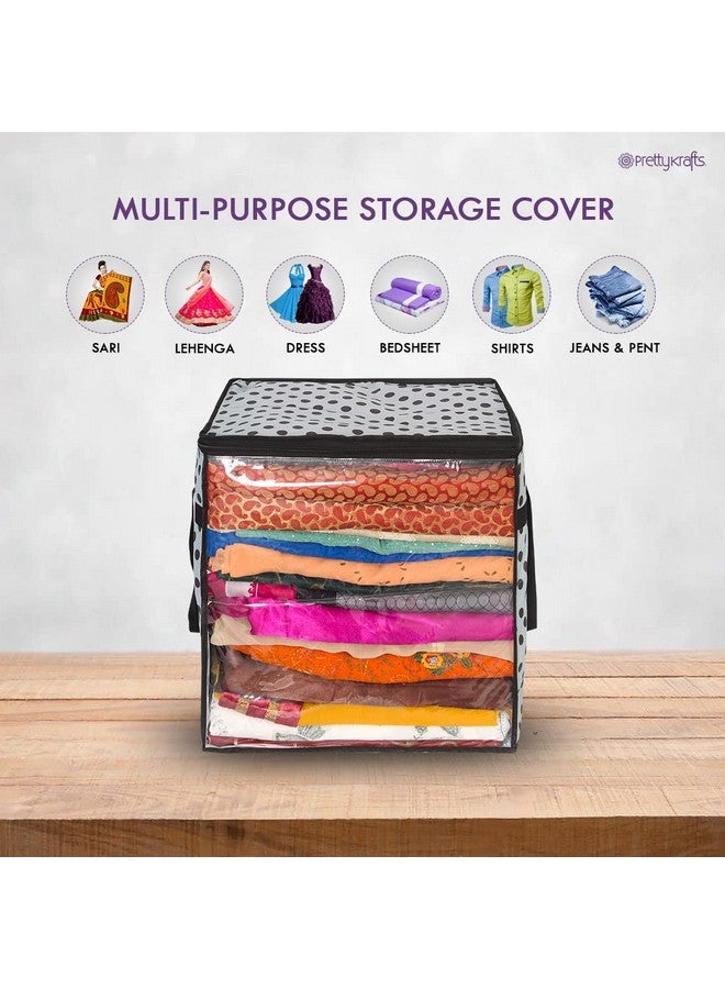 PrettyKrafts XL Saree Cover, Clothes Storage Bag, Storage Organizer Bag, Zip Closure and Transparent Front, Clothes Storage Bag, Wardrobe Organizer, Size (15 X 12 X 15 In), Pack of 2, Dots Grey - Image 2