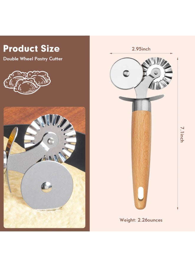 SUNSAR Pastry Cutter Double Wheel - Exquisite Wooden Handle, Washable Pizza Cutter Wheel，for Pasta, Pizza, Ravioli, Cookie - Image 2