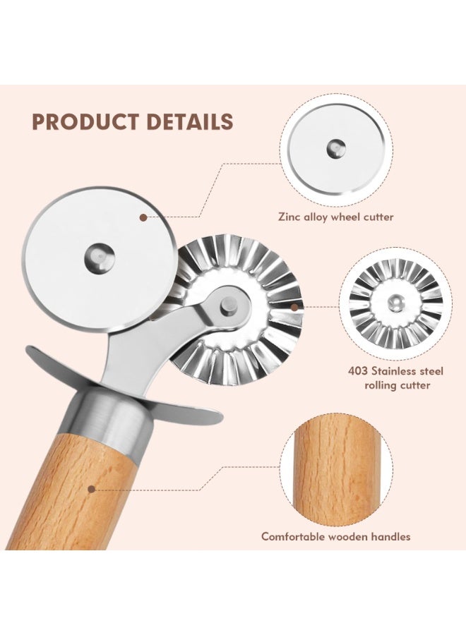 SUNSAR Pastry Cutter Double Wheel - Exquisite Wooden Handle, Washable Pizza Cutter Wheel，for Pasta, Pizza, Ravioli, Cookie - Image 5