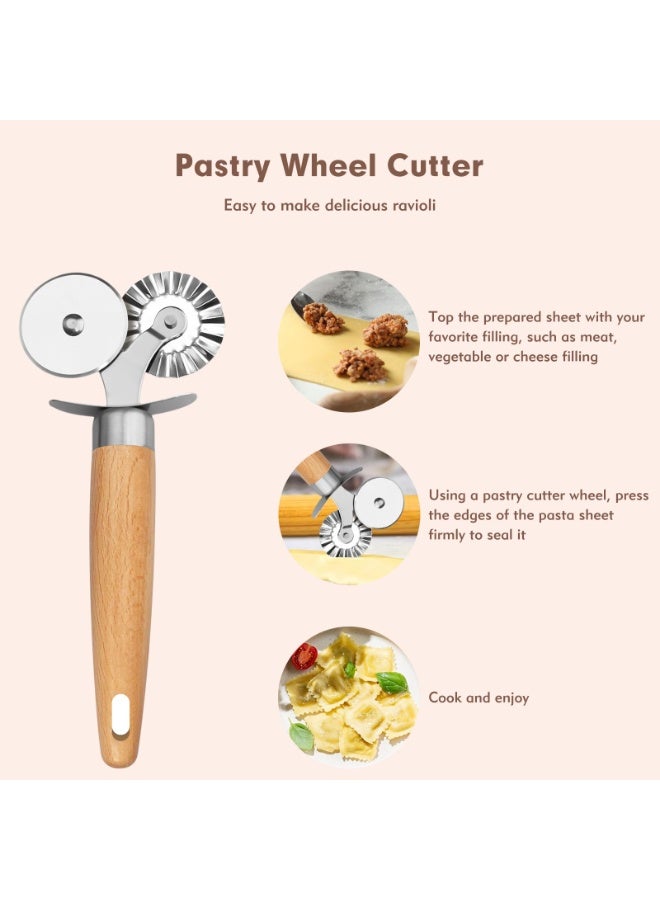SUNSAR Pastry Cutter Double Wheel - Exquisite Wooden Handle, Washable Pizza Cutter Wheel，for Pasta, Pizza, Ravioli, Cookie - Image 3