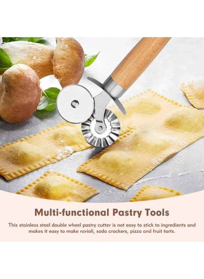 SUNSAR Pastry Cutter Double Wheel - Exquisite Wooden Handle, Washable Pizza Cutter Wheel，for Pasta, Pizza, Ravioli, Cookie - Image 4