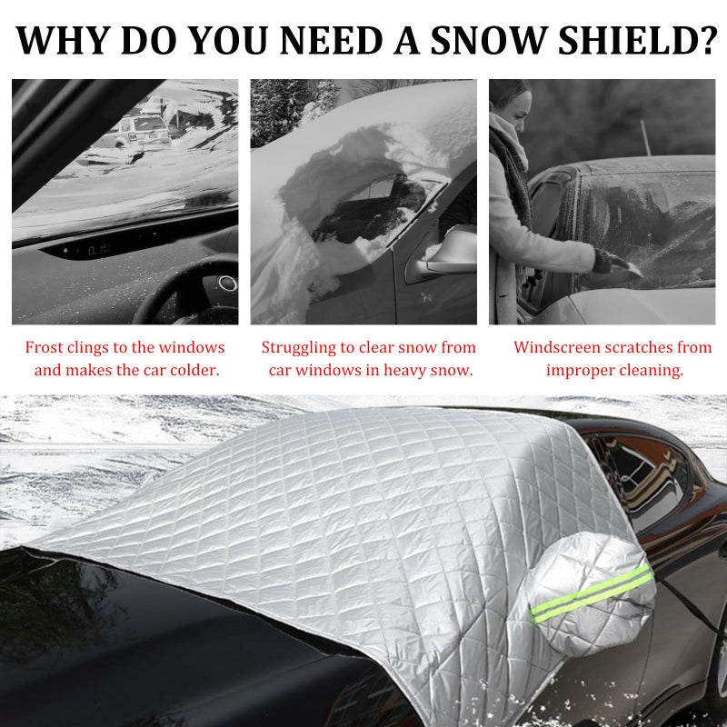 KVAEY Car Windshield Cover for Snow and Ice, Windshield Snow Shade and Sun Shield with Side Mirror Covers, Winter Front Windshield Protector for Ice Snow Frost, Car Accessories - Image 5