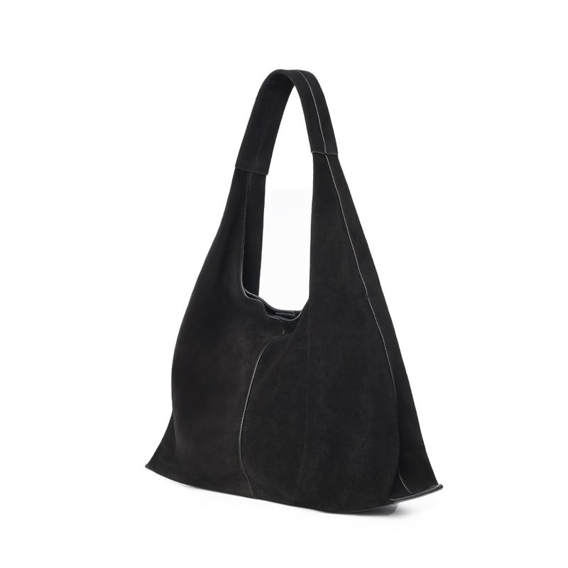 VAKAER Genuine Suede Leather Hobo Bag for Women, Slouchy Oversized Crescent Shoulder Tote Purse with Detachable Zip Pouch (Black) - Image 1