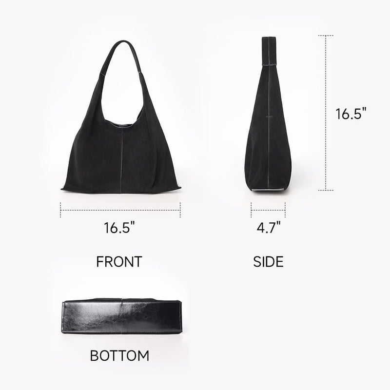 VAKAER Genuine Suede Leather Hobo Bag for Women, Slouchy Oversized Crescent Shoulder Tote Purse with Detachable Zip Pouch (Black) - Image 3