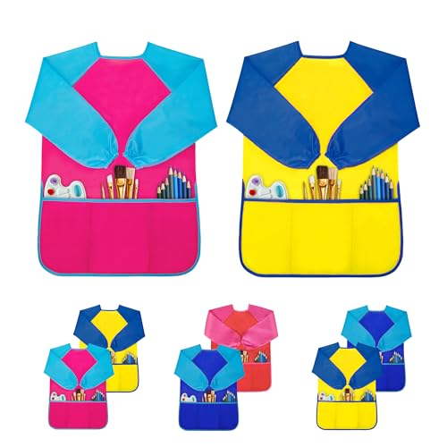 Milifox 2 Pack Kids Art Smock Toddler Painting SmockWaterproof Long Sleeve Kids Art Apron with 3 Pockets for Children - Image 1