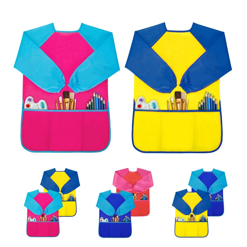 Milifox 2 Pack Kids Art Smock Toddler Painting SmockWaterproof Long Sleeve Kids Art Apron with 3 Pockets for Children - Image 2