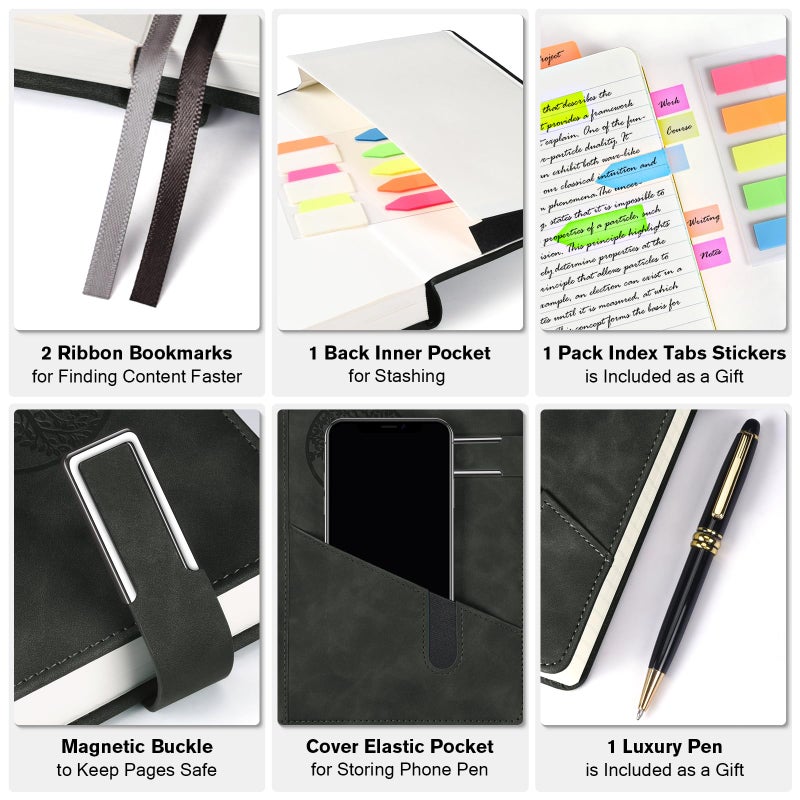 OFFIGIFT Lined Notebook Journal for Men Women, 365 Pages Numbered College Ruled Notebook, Hardcover Leather Journal with Pen & Gift Box, Thick Daily Diary, Professional Notebooks for Work, School, Business, A5 - Image 4
