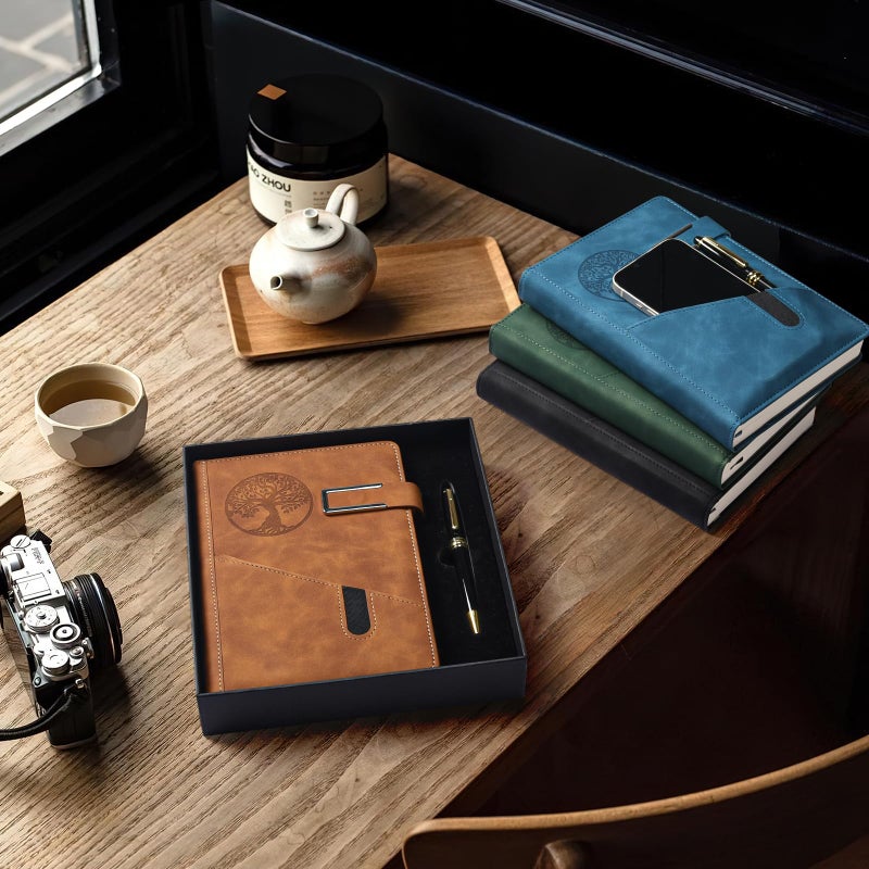 OFFIGIFT Lined Notebook Journal for Men Women, 365 Pages Numbered College Ruled Notebook, Hardcover Leather Journal with Pen & Gift Box, Thick Daily Diary, Professional Notebooks for Work, School, Business, A5 - Image 3