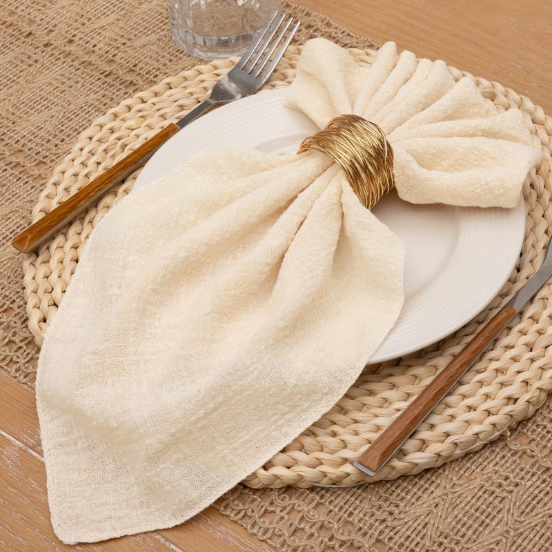 LINXTAR Cheesecloth Gauze Napkins 10 Pack 16x16 Inches Beige Bulk Handmade Vintage Cotton Cloth Napkins Events Decorative Rustic Soft Boho Dinner Napkins for Parties Wedding Everyday Use - Image 4