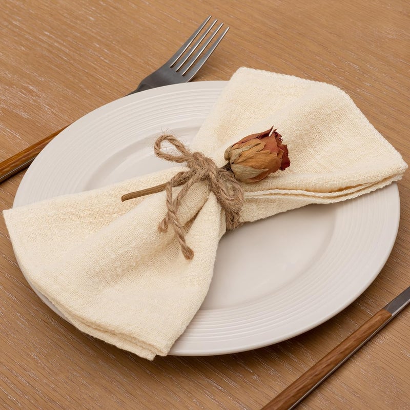 LINXTAR Cheesecloth Gauze Napkins 10 Pack 16x16 Inches Beige Bulk Handmade Vintage Cotton Cloth Napkins Events Decorative Rustic Soft Boho Dinner Napkins for Parties Wedding Everyday Use - Image 2