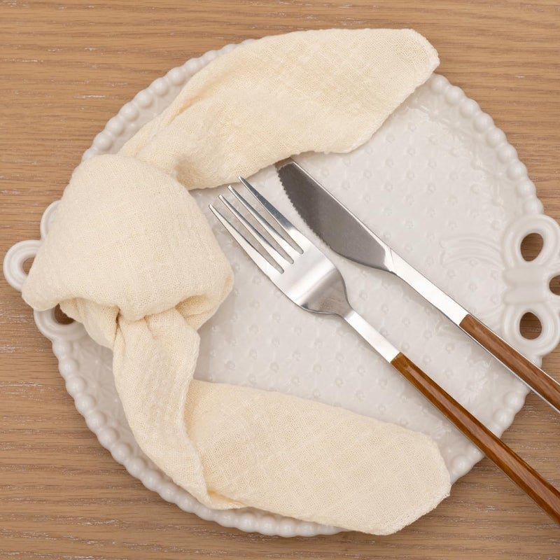 LINXTAR Cheesecloth Gauze Napkins 10 Pack 16x16 Inches Beige Bulk Handmade Vintage Cotton Cloth Napkins Events Decorative Rustic Soft Boho Dinner Napkins for Parties Wedding Everyday Use - Image 3