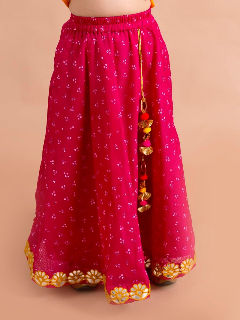 Pspeaches Girl's Magenta Yellow Embroidered Polyester Readymade Lehenga And Choli Set (Pink-4-5Y) - Image 3