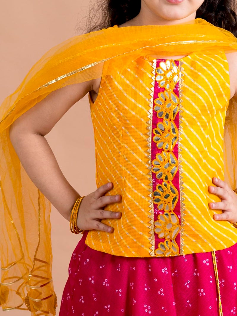Pspeaches Girl's Magenta Yellow Embroidered Polyester Readymade Lehenga And Choli Set (Pink-4-5Y) - Image 2