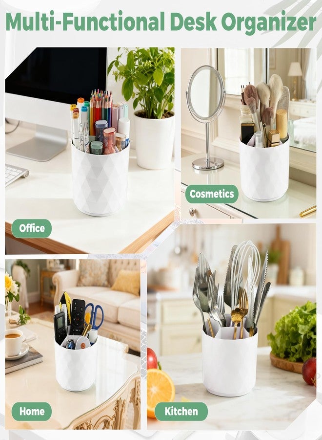 EDENMS Desk Pencil Pen Holder, 5 Slots 360-Degree Rotating Desk Organizer, Diamond Pattern Desktop Storage Stationery Supplies Organizer, Cute Desk Accessories for Office, School, Home, Art Supply (White) - Image 5