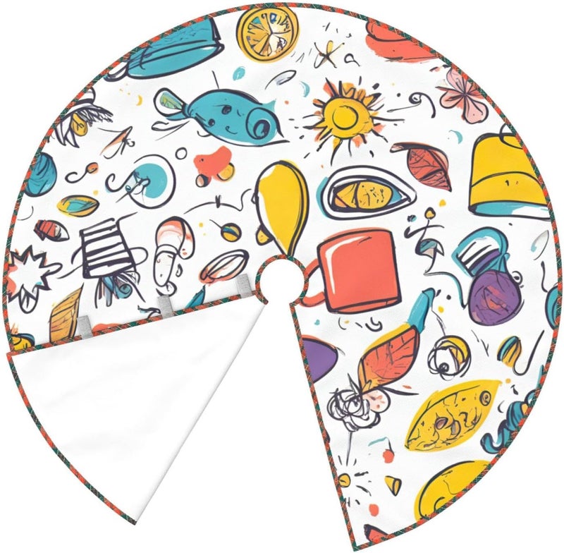 Colorful Hand Drawn Feathers On White Print Charming Christmas Tree Skirts,Festive Xmas Tree Skirt,for Home and Office Decor - Image 3