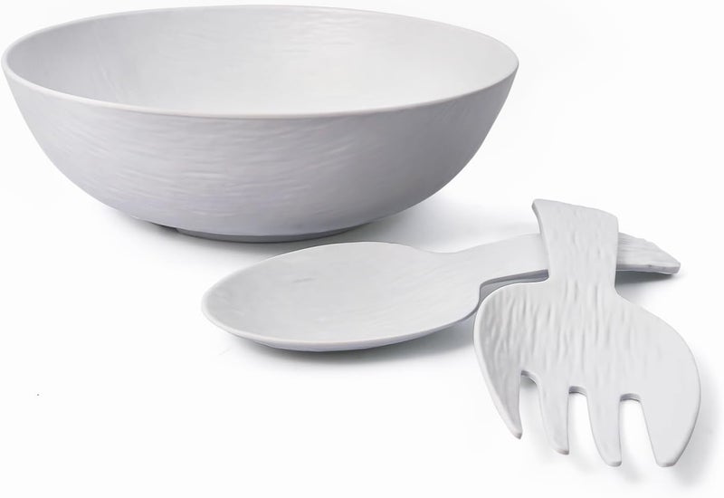TP 12 Melamine Large Salad Bowl Set with Spoon and Fork Unbreakable Serving Mixing Bowl Set for Dinner  Service Indoor  Outdoor Use Dishwasher Safe White - Image 1