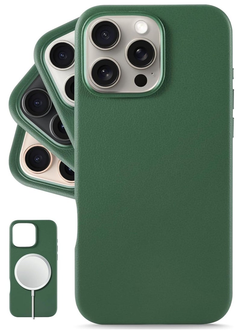 Raxoom Classic European Leather Phone Case for iPhone 16 Pro Max â€“ Dark Green, Smoothens & Softens Over Time, Compatible with MagSafe - Image 1