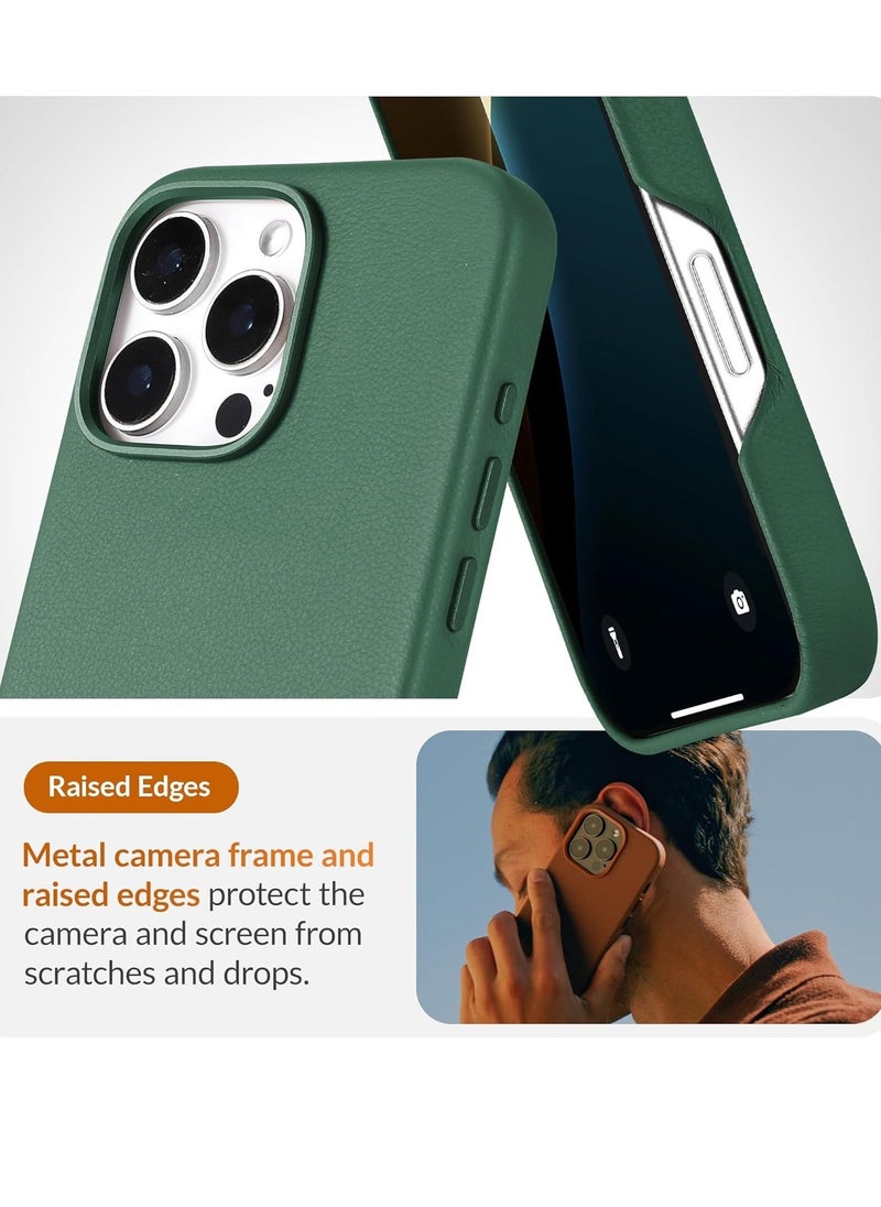 Raxoom Classic European Leather Phone Case for iPhone 16 Pro Max â€“ Dark Green, Smoothens & Softens Over Time, Compatible with MagSafe - Image 4