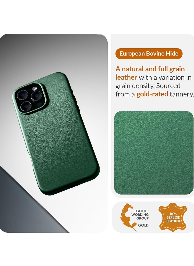 Raxoom Classic European Leather Phone Case for iPhone 16 Pro Max â€“ Dark Green, Smoothens & Softens Over Time, Compatible with MagSafe - Image 3