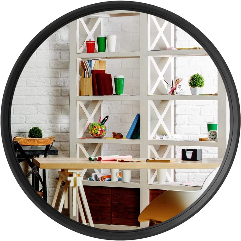 WallBeyond Black Round Wood Mirror 24 inch Circle Wall Mirror for Bathroom Round Wall Mirror for Wall Decor, Vanity, Entryway Living Room - Image 4