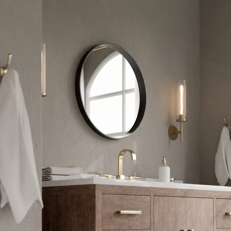 WallBeyond Black Round Wood Mirror 24 inch Circle Wall Mirror for Bathroom Round Wall Mirror for Wall Decor, Vanity, Entryway Living Room - Image 2