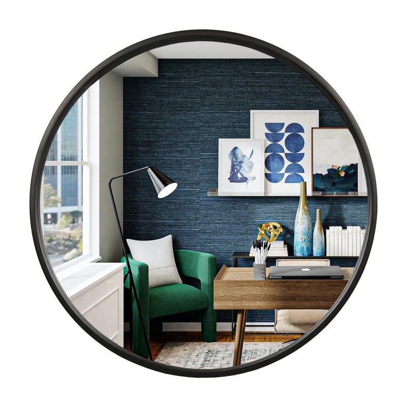 WallBeyond Black Round Wood Mirror 24 inch Circle Wall Mirror for Bathroom Round Wall Mirror for Wall Decor, Vanity, Entryway Living Room - Image 1
