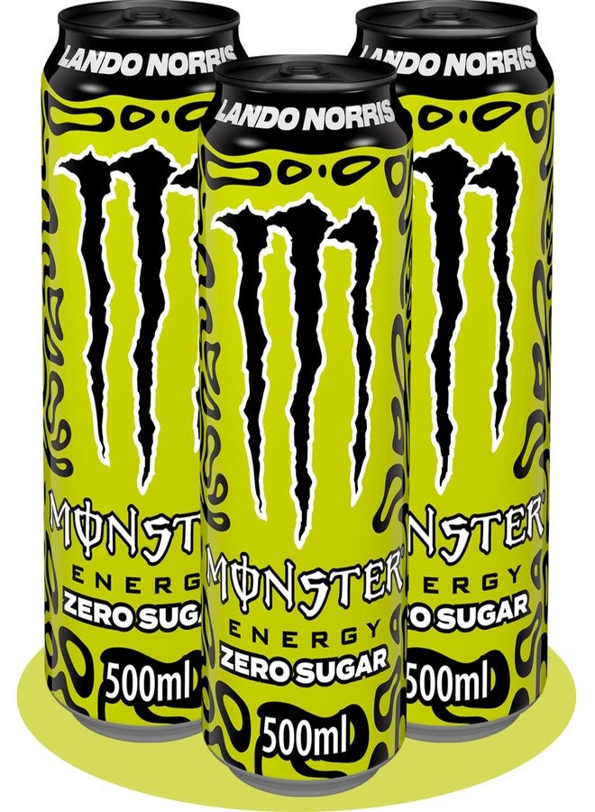 Monster Energy Lando Norris Edition Zero Sugar (Pack of 3) 500ml Each Can By COUGAR – Zero Sugar Energy Drink with Refreshing Taste, Carbonated Beverage with Caffeine & B Vitamins – Large Performance Drink for Workouts, Gaming & Long Days - (IMPORTED-UK) - Image 1