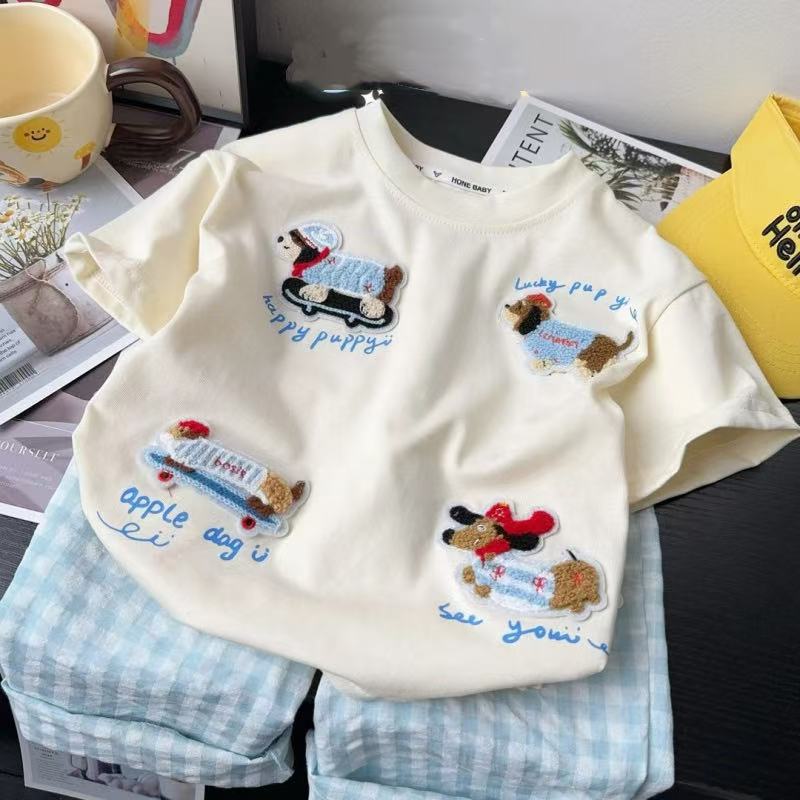 [Stereo Cartoon] 25 Children'S Loose Korean Style Design Dachshund Dog T-Shirt Explosion All-Match Short Sleeve - Image 2